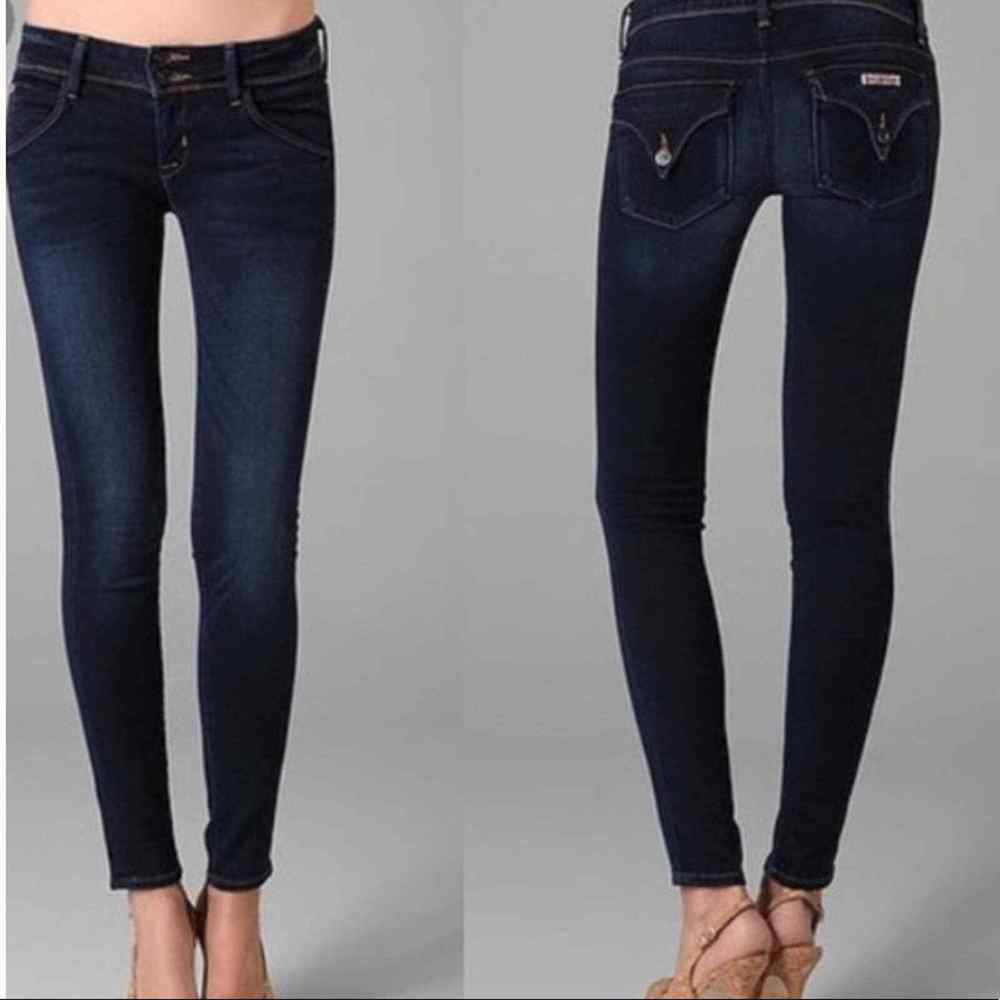 Hudson dark wash low rise Collin flap skinny jeans size 27